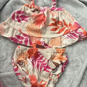 Carter's Girls Two-Piece Tankini Set - Pink & Orange Leaf Print